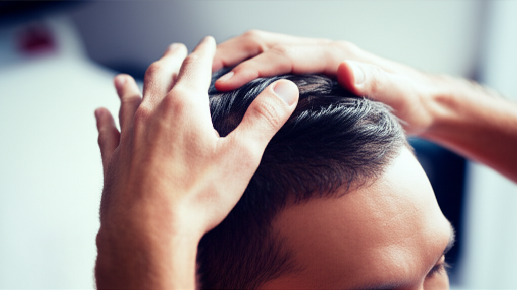 Close-up head massage in soft neutral tones