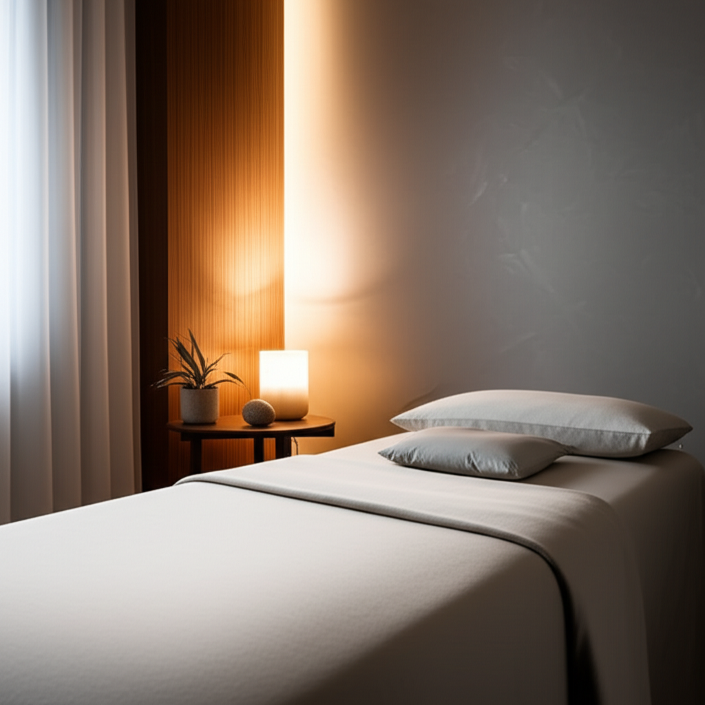 Massage room with soft linens