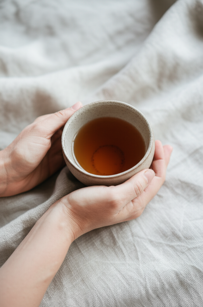 Hands holding warm tea